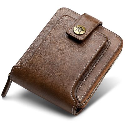 【JH】Vintage Small Mens Wallet PU Leather Short Purse Men Solid Color Hasp Zipper Clutch Wallets