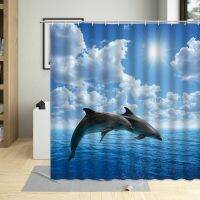 【Bathroom sale】3D SunlightDesignShower CurtainWhale PrintingHanging Curtains With Hooks Bathroom Decor