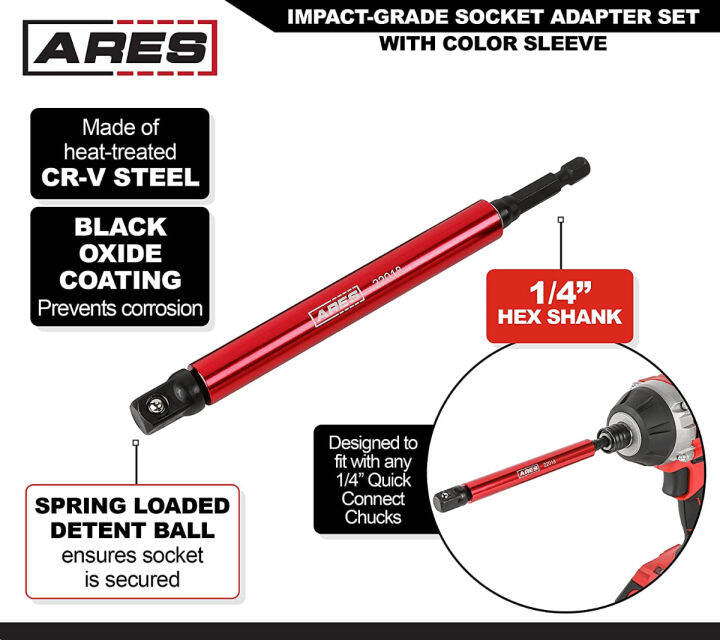 ares-22013-6-piece-3-inch-and-6-inch-impact-grade-socket-adapter-set-with-color-sleeve-turns-impact-drill-drivers-into-high-speed-socket-drivers-1-4-inch-3-8-inch-and-1-2-inch-drive-3-inch-and-6-inch-