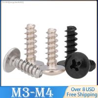 ﹍∈♣ 50pcs M3 M3.5 M4 Black Zinc/ Nickel Plated/ 304 Stainless Steel Phillips Cross Mushroom Truss Head Flat End Self Tapping Screws