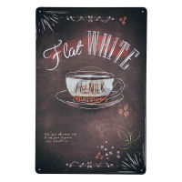 ป้ายสังกะสีวินเทจ Flat White Coffee, ขนาด 20x30 ซม