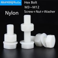 ☎  Nylon External Hex Bolts Plastic Hexagon Screw Washer Nut White Complete Set Of Accessories Matching M3 M4 M5 M6 M8 M10 M12