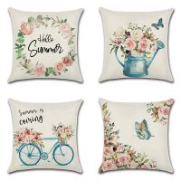 1pc/4pcs 45x45cm/18x18inch New Spring Floral Butterfly Cushion Covers Summer Blike Flowers Creative Linen Pillowcase Sofa Decorative Throw Pillow Cover