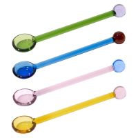 1pc Glass Colored Transparent Dessert Stirring Handle Tableware Stirrer Rod