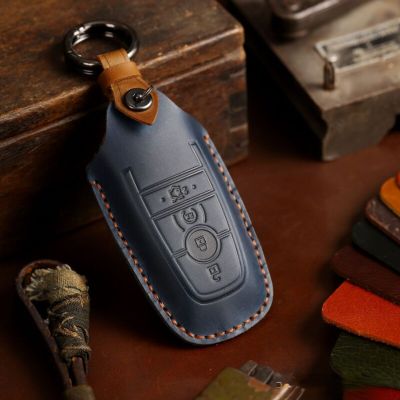 New Leather Car Key Case Cover Fob Keychain Accessories for Ford Focus Edge Escape Escort Raptor F150 Explorer Everest Ranger