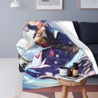 Kawaii Kamisato Ayaka Inazuma Fleece Throw Blankets Genshin Impact Anime Blankets for Bed Car Super Soft Bedspread