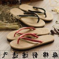 Summer linen Korean version of linen mens slippers fashion trendy outer wear couple style flip flops womens personalized seaside beach straw sandals