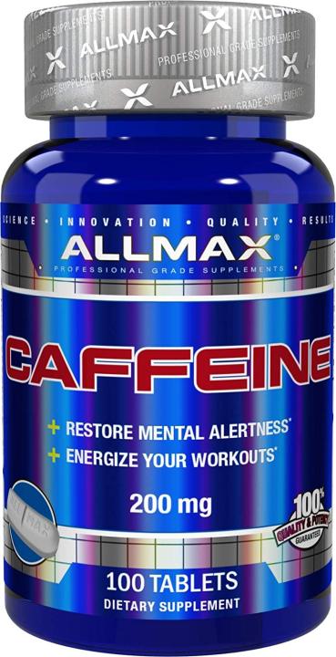 allmax-nutrition-caffeine-200-mg-100-tablets-เพิ่มพละกำลังในการออกกำลังกายทนและนานขึ้น-คาเฟอีนบริสุทธิ์-ขนาด-100-เม็ด-เพิ่มอะดรีนาลีน-ช่วยกระตุ้นระบบประสาทส่วนกลาง-cns-ช่วยให้คุณสามารถยกได้หนักขึ้นและ