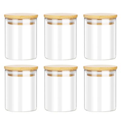 Spice Jars Set of 6,450Ml Glass Jars with Bamboo Lids,Clear Kitchen Glass Storage Containers for Pantry Organization