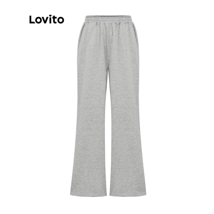 lovito-กางเกงขายาว-ขากว้าง-เอวยางยืด-สีพื้น-สไตล์ลำลอง-l21lt047-สีเทา