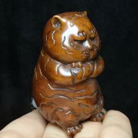 ศิลปะโบราณ2.8 "เก่าจีน wood มือแกะสลักเสือรูปปั้น Netsuke ตกแต่งตาราง Gift