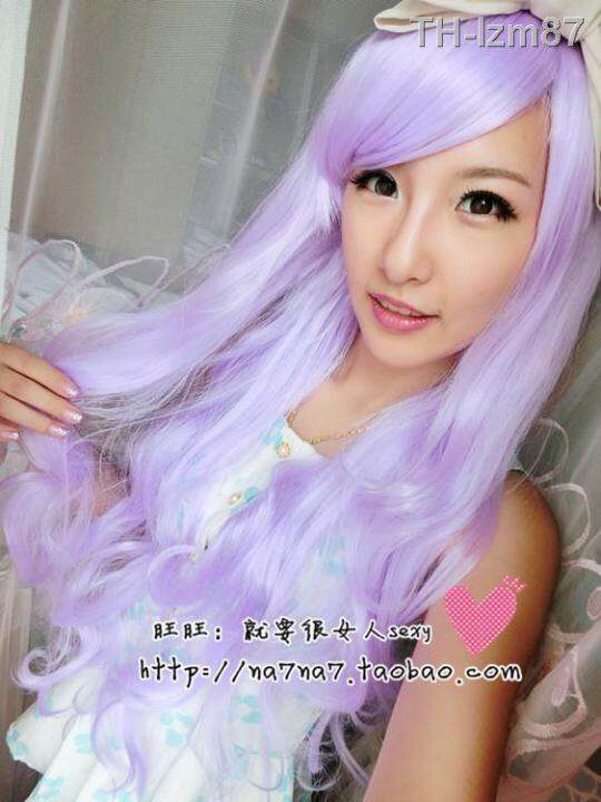 วิกผม-wig-ลาเวนเดอร์-สไตล์ฮาราจูกุ-คอสเพลย์-ชุดแม่บ้าน-cos-วิกผมสีอะนิเมะ-ผมยาวหยิก