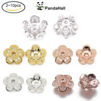 2/4/10pc Brass Micro Pave Cubic Zirconia Bead Caps 5-Petal Clear Platinum/Real 18K Gold/Platinum/Rose Gold Plated 10x4/9x9x3/10x3mm Hole: 1.4/1.5/1mm