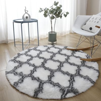 【CC】✆❍  Bedroom striped round silk carpet minimalist living room plush mat home hanging basket