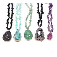 Natural Stone Necklace Irregular Druzy Agate Stone Pendant Long Chip White Crystal Stone Chain Charms for Women Jewelry