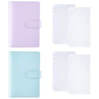 2PCS A6 Binder PU Leather Notebook with Loose Leaf Zipper Pocket Refillable 6 Round Ring Binder Cover (Purple,Blue)