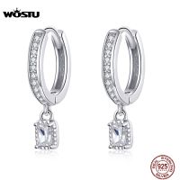 WOSTU Hot Sale 100 925 Sterling Silver Circle Dangle Clear Zircon Earrings For Women Korean Style Wedding Fine Jewelry CTE157