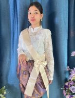 Siamoutfit สายสะพาย ชุดไทย - สีครีม สายคาดชุดไทย ฟรีไซส์ยาว 65 นิ้ว ผ้าสายสะพาย พร้อมโบว์ สไบ สายคาดเสื้อลูกไม้ (ราคาเฉพาะสายสะพาย) Sa bai, Sash