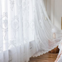 Modern Luxury White Embroidered Balcony Bay Window French Princess Lace Curtains for Living Dining Room Bedroom Windows