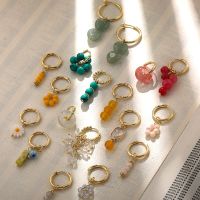 【YP】 Stone Beads Hoop Earrings for Color Huggie Hoops Jewelry