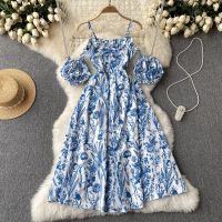 jkk YuooMuoo Floral Print Shoulders Straps Vacation  Beach Vestido Sundress