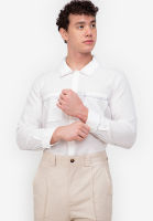 Zalora Basics - Linen Blend Contrast Stitch Shirt