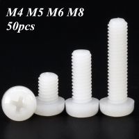 50pcs White Nylon Screw  M4 M5 M6 M8  Metric Threaded insulation Plastic Pan Head Cross Round Bolt length 6mm-60mm Nails  Screws Fasteners