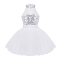 iEFiEL Sequins Sleeveless Mesh Girls Children Ballet Tutu Dress Kids Stage Performance Costumes Fairy Ballerina Dance Dresses