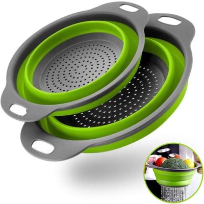 1Pcs Silicone Foldable Vegetable Basket Round Kitchen Collapsible Washing Basin Drain Basket With Handle Kitchen Tools