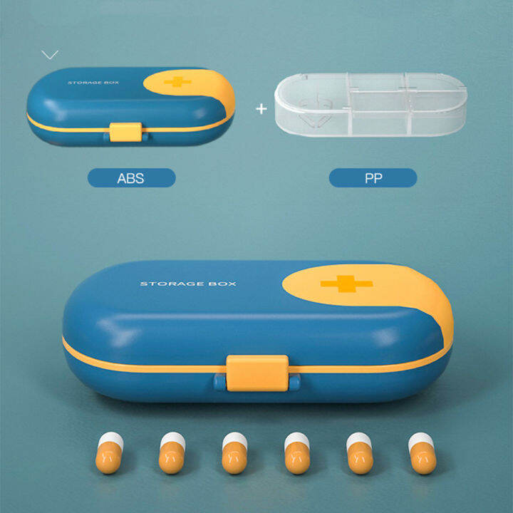 ตลับยาพกพา-กล่องแบ่งยา-กล่องเก็บยา-กล่องยาพกพา-4-ช่อง-พร้อมที่ตัดแบ่งยา
