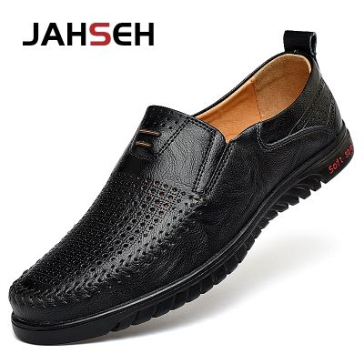 Genuine Leather Men Shoes Luxury Brand Hollow Casual Slip on Formal Loafers Men Moccasins Italian Black Male Driving Shoes