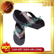 Dép kẹp đính đá cao 7cm - Màu đen - Bảo hành 12 tháng - Dép nữ đính đá