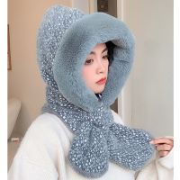 【Miki Xinyuan】 XdanqinX NewWomen 39; S Bomber Hats Plus Velvet Fluffy Earmuffs Caps ColdScarf Bib Hooded All-In-One Girl 39; S Ski Cap