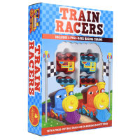 Train racers galloping small train childrens car English toy set box 4 car engines train station model English original imported childrens books