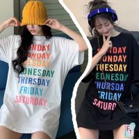 ?อินเทรนด์?เสื้อยืดสกรีนลาย 7 days ภาษาอังกฤษ คอกลมแขนสั้น