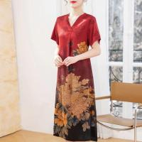 Spot parcel post Summer Middle-Aged Womens Loose Belly-Covering Long Dress for Fat Moms 2023 New Western Style Leisure Skirt