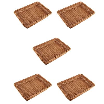 5X Wicker Storage Basket, Bread Basket Bread Shop Supermarket Display Basket Woven Tabletop Food Fruit Basket ,Brown