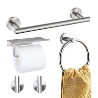 ❆✑♟ 5 Pieces Bathroom Hardware Set Include 16 Inches Towel Bar Towel Ring Toilet Paper Holder With Shelf 2 Hooks