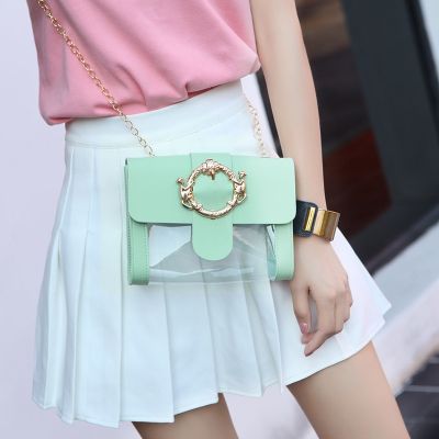 【YF】 Flap Pocket Transparent Clear PVC Jelly Shoulder Bag Summer Women Girl Purse Handbag Long Chain Mini Crossbody Messenger Bags