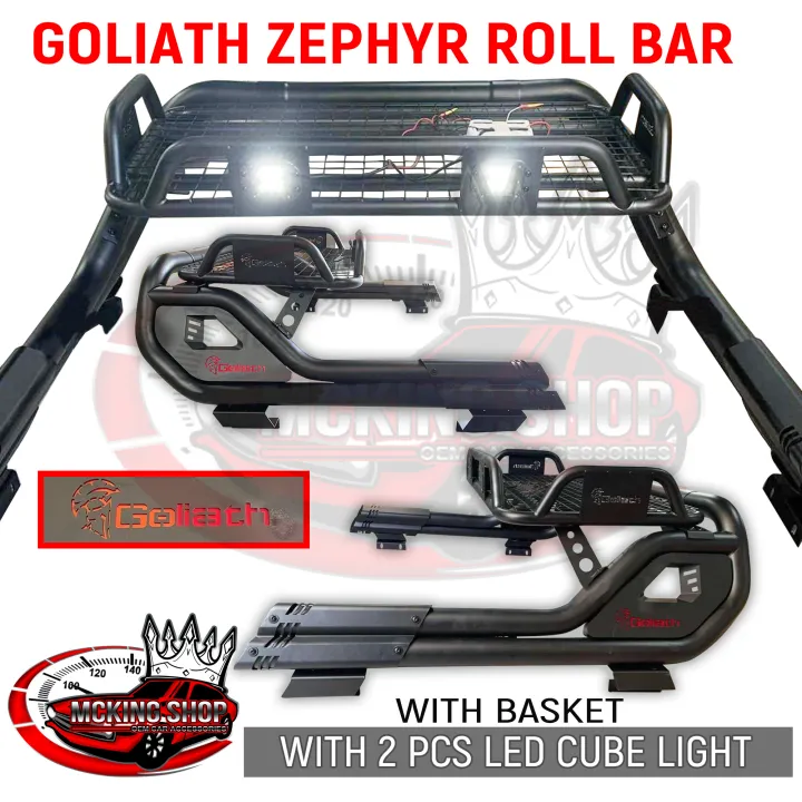 GOLIATH ZEPHYR Roll Bar with Basket and 2pcs LED CUBE Lights (Black