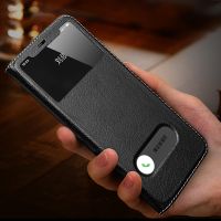 Magnetic 100 Genuine Leather View Window Case for iPhone 14 13 12 11 Pro MAX XR XS 7 8 Plus Case Wallet Flip Stand Free Answer