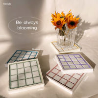 [ Tilengle ] ถาดปูน Be always blooming (ถาดปูนสี่เหลี่ยม) - Tile coaster/tray, ที่รองแก้ว ขนาด 10x10 cm.