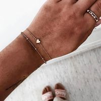 【CW】 2Pcs/Set Minimalist Gold Color Small Bangles Jewelry Chain