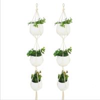 Plant Hangers Handmade Cotton Rope, Three-Tier Simple Flower Pot Stand, Garden Balcony Decoration, Green Hanging Basket Net