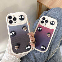 เคสป้องกันเลนส์แบบกดอ่อนสำหรับ IPhone 11 12 13 14 15 Pro Max เคส3D ลายการ์ตูนน่ารักไล่ระดับสีมีถ่านบล็อกด้านหลังเคสโทรศัพท์แฟชั่นกันกระแทก