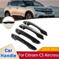 สำหรับ Citroen C5 Aircross 2018 2019 2020 2021 2022เงา2023ที่จับประตูด้านนอกสีดำสติกเกอร์ปิดอุปกรณ์ตกแต่งป้องกันรถยนต์