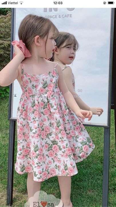 Váy bé gái - Váy 2 dây hoa hồng siêu xinh cho bé 1-5 Tuổi | Lazada.vn