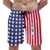 USA American Flag Board Shorts Patriotic Modern Stars Stripes Cute Beach Short Pants Men Printed Plus Size Swimming Trunks Gift