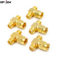 T Type SMA Male Plug to 2 SMA Female Jack RF Coaxial Connector 3 Way Splitter Antenna Converter Gold-Plated Brass Electrical Connectors