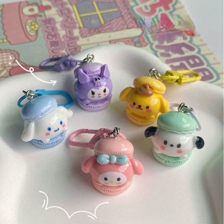 sanrio-พวงกุญแจมาการองหวานรูปหัวใจกระเป๋านักเรียนเด็กผู้หญิง5ชิ้นจี้ห้อยคอเครื่องประดับของขวัญสำหรับแฟนสาว